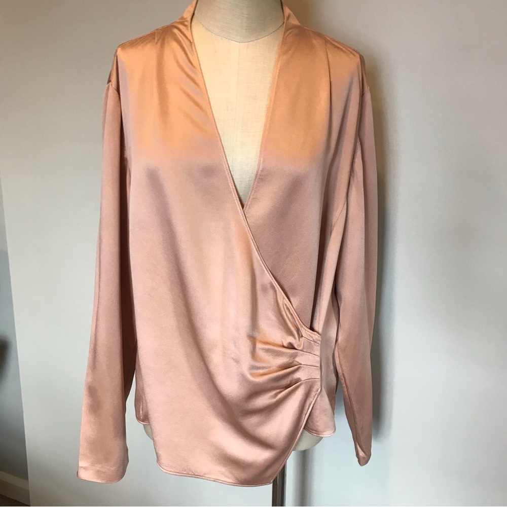 Linda Allard for Ellen Tracy  rose silk front wrap blouse size 16.